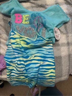 Girls' Aqua & Yellow Zebra Tank Dress with Glitter 'BE' Top
